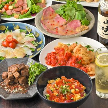 【生ビール付き！2.5時間飲み放題】鰹のたたき・和牛ちらし寿司の定番和食コース【4980円】