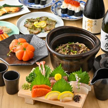 【生ビール付き！2.5時間飲み放題】刺身・ホタテとバター醤油の土鍋ごはんコース【6480円】