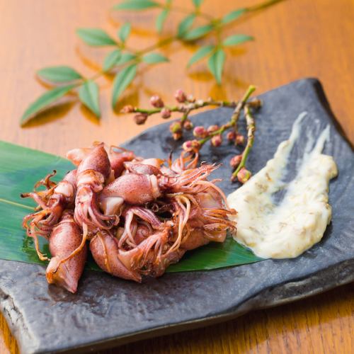 ホタルイカの燻製とフキ味噌マヨ