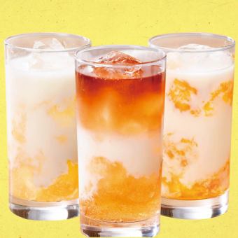Relief Drink (mandarin milk, white peach milk, black oolong peach milk tea)