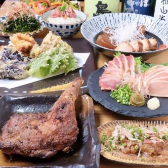 Ipponyaki Iwaidori / Assorted Chiran sashimi / Chicken tempura and other 8 dishes + 2 hours of all-you-can-drink with draft beer 5000 yen → 4500 yen