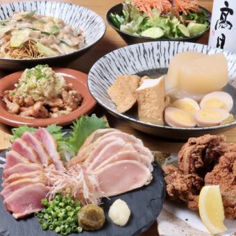 Chiran chicken sashimi platter/Nakatsu fried chicken/Chicken dashi oden, etc. 6 dishes + 2 hours of all-you-can-drink with draft beer 3,500 yen → 3,000 yen