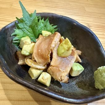 Chiran chicken and avocado with wasabi and soy sauce