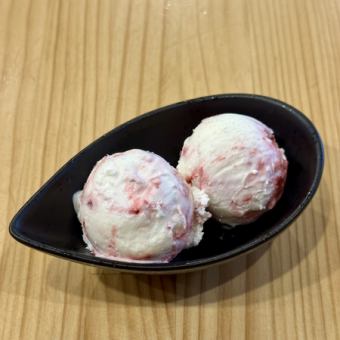 Homemade raspberry and cream cheese ice cream