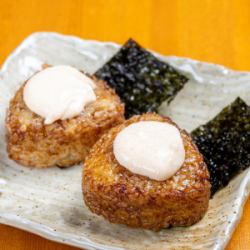 Grilled rice balls with cod roe and mayonnaise