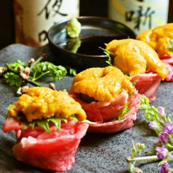 [All-you-can-drink alcohol] Enjoy our specialty, "Grilled Japanese Black Beef with Sea Urchin" for a luxurious 120-minute all-you-can-drink course for 4,800 yen