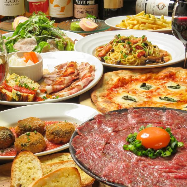 【1番人気☆】3時間飲み放題付「『女子会Bコース」生パスタや和牛カルパッチョが楽しめる全10品