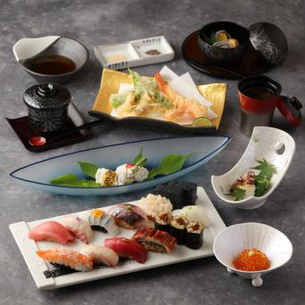 〈1月以降〉【人気】鮨天コース◆鮨11貫に各種天ぷらやイクラ小丼など全20品　6800円(税込)