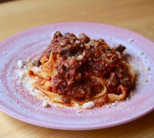 Homemade meat sauce fettuccine