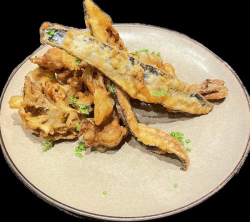 Maitake mushroom and saury fritto misto