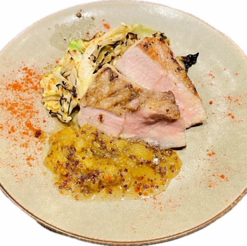 Grilled Yamayuri pork and spring cabbage with seasonal citrus sauce