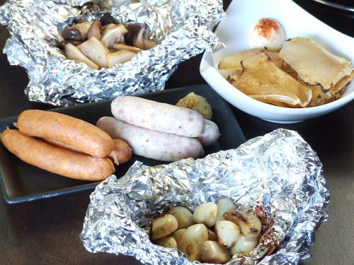 Garlic butter foil, assorted sausages, mushroom butter foil