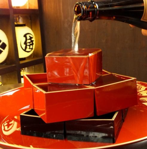 [Entire bottle of local sake Masu Tower] Get a free gift when you book a course for 8 or more people♪