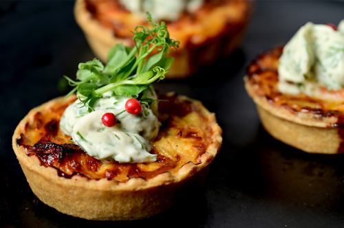 Salmon and shallot petit quiche