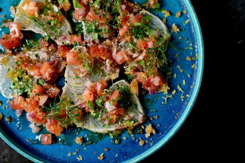 Instant grilled amberjack with Sicilian-style tomato salsa