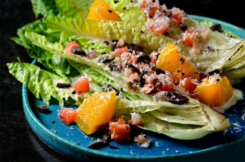 Orange and bitter chocolate romaine lettuce Caesar salad