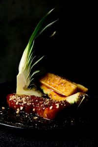 Sherry vinegar sweet and sour pork with roasted pineapple