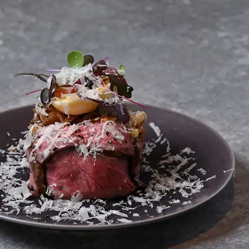 Domestic beef roast beef and anchovy garlic potato salad