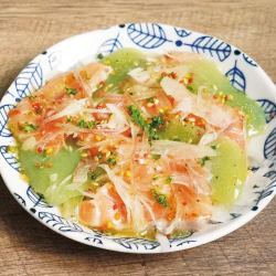 サーモンと刺身こんにゃくのパッチョ