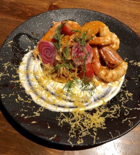 Cold Red Shrimp Pasta Americana with Lemon Cream
