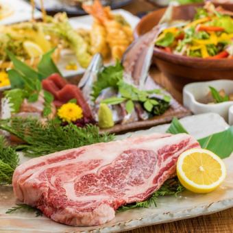 ■頂級品質■5種豪華鮮魚和廚師嚴選的牛排【極限套餐】9道菜6000日元附3小時無限暢飲