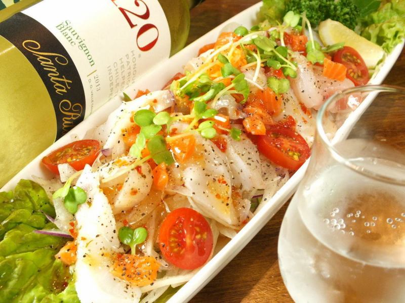 Octopus and white fish carpaccio salad