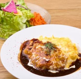 Omelette rice with demi-glace sauce