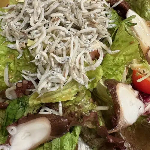 Local octopus and Setouchi whitebait salad
