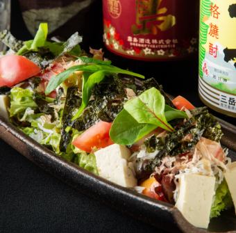 Japanese-style salad with chirimenjake and tofu