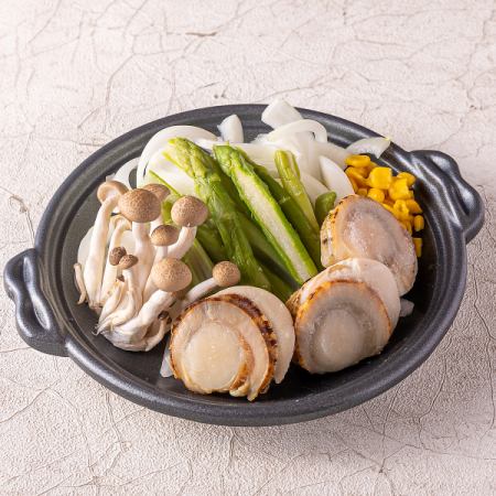 帆立とアスパラの陶板焼き