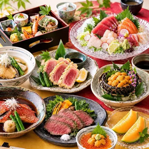 五種鮮魚拼盤、石斑魚和蛤蜊涮涮鍋【豪華套餐】9道菜 15,000日元 3小時暢飲 -保證包廂-
