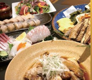 鲜鱼、压寿司、和牛等≪细见套餐≫8道菜品+2小时无限畅饮6,000日元（含税）【需前一天预约】