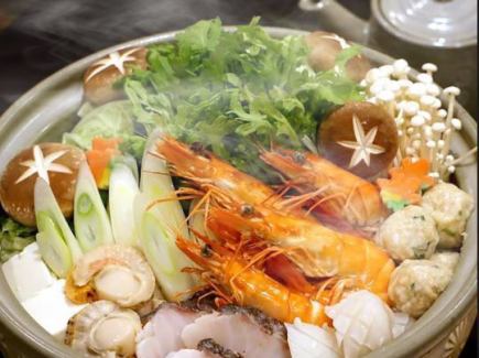 Enjoy seasonal fresh fish...≪Seafood hot pot course≫ 2 hours all-you-can-drink included 6,000 yen (tax included) [Reservation required by the day before]