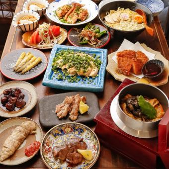 【プレミアムコース】120分飲み放題／焼き鳥4種,むね肉タタキ,名物釜飯など全9品／5500円(税込)
