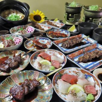 【人気コース】地魚のお造り6貫盛り・うなぎの串焼き・真鯛の土鍋ご飯付きコース全10品…7700円