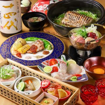 [Limited to 2 groups per day, Monday to Thursday only, 2 hours of all-you-can-drink] Small pot of local chicken sukiyaki and clay pot rice course with swordfish 8,000 yen