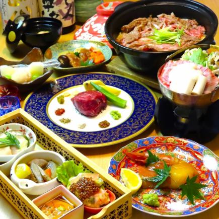 【고기 할인 무츠의 추천】 마미 도미 밥 · 이요 쇠고기 스키야키 냄비 · 와규 모모 고기 스테이크 전 7 품 7700 엔