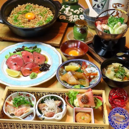 【新登場！】鶏刺し3種盛り・牛タンローストビーフ・鶏そぼろの土鍋ご飯など全7品5000円