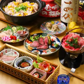 [120-minute all-you-can-drink included] Counter-only course / 7 dishes including Wagyu beef sirloin steak, meat shumai, clay pot rice, etc. 5000 yen