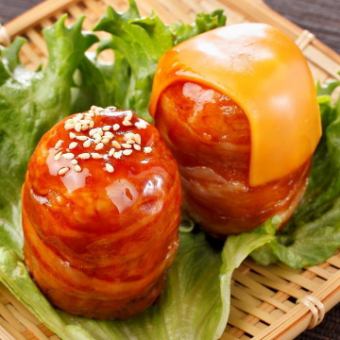 Meat wrapped rice ball