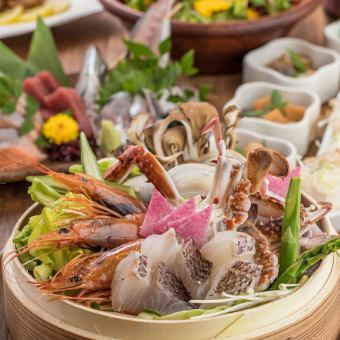 [Specially Selected Robata Course] Recommended: 3 kinds of seafood skewers, steamed seafood in a bamboo steamer, 9 dishes with 3 hours of all-you-can-drink for 6,000 yen