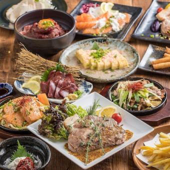 【特選コース】お造り3種・旨辛豚バラ鉄板or2種のステーキなど/2時間飲み放題付全9品4,000円