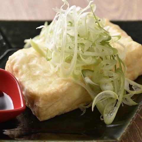 Deep-fried tofu with green onion and soy sauce