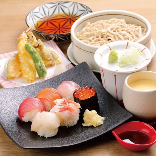 Sushi set, Himetsubaki soba set, tray