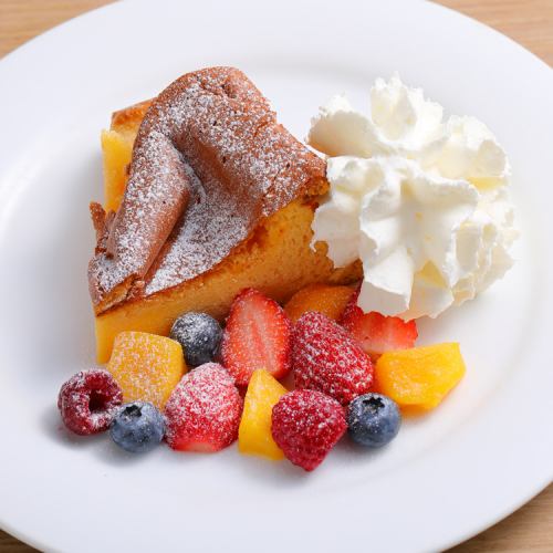 Half-cooked castella cake filled with fruit