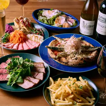 【ボリューム満点】ピッツァ&2種お肉のパーティーコース◆前菜10種とWお肉メイン 全6品6000円