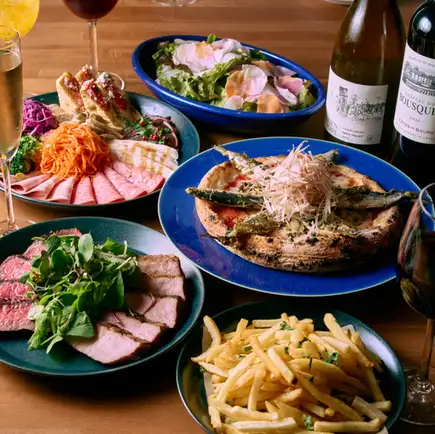 【ボリューム満点】ピッツァ&2種お肉のパーティーコース◆前菜10種とWお肉メイン 全6品6000円