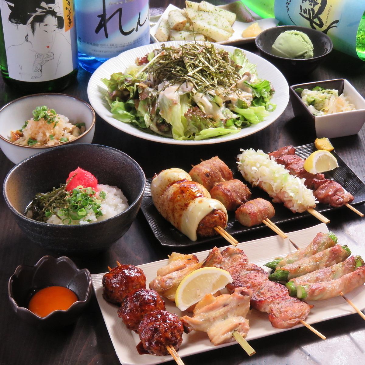 We are proud of yakitori and yakitori, which are carefully baked with Bincho charcoal.