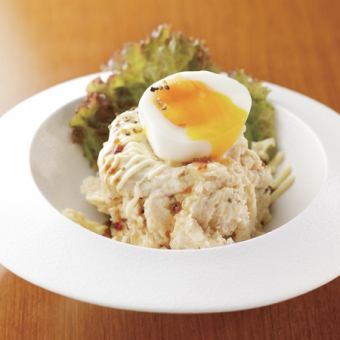 Tuna and ham potato salad with boiled egg