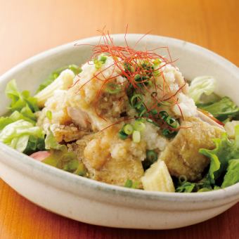 Chicken Tatsuta fried salad Japanese style grated ponzu